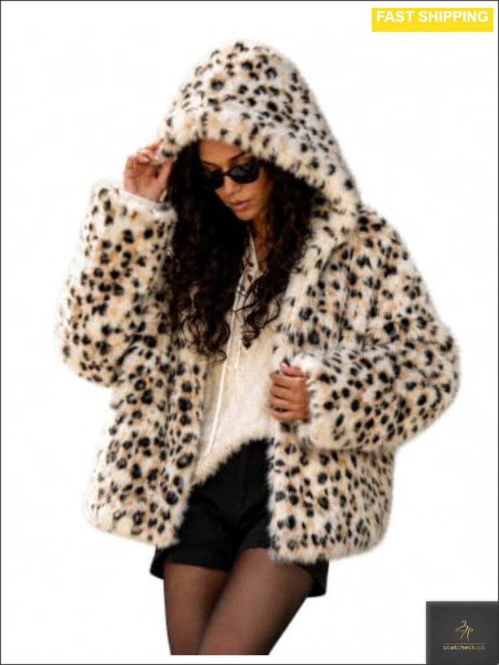 Faux Fur Coat with Hood Fluffy Zip Up Hoodie Jacket Furry Winter Shaggy
